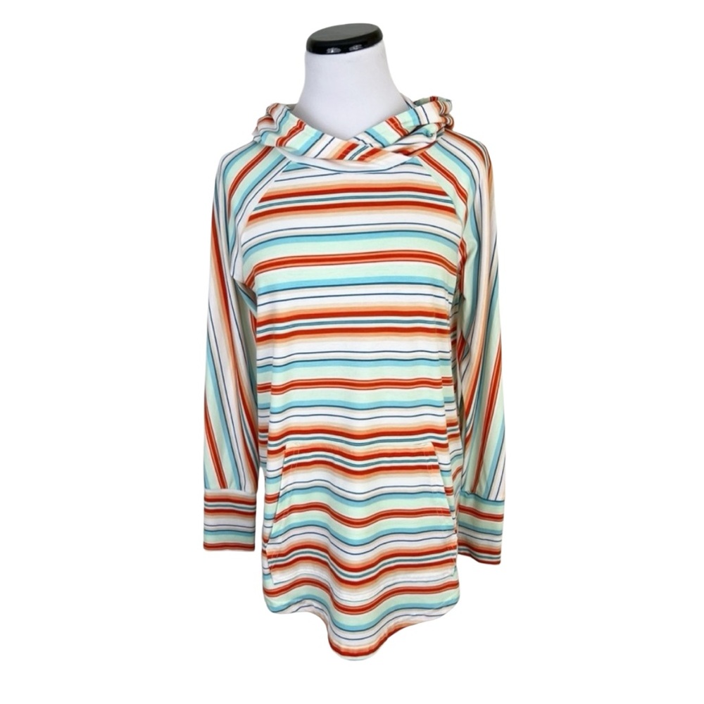 Lularoe Amber Hoodie Top Striped Long Sleeve Pullover Colorful Size Medium